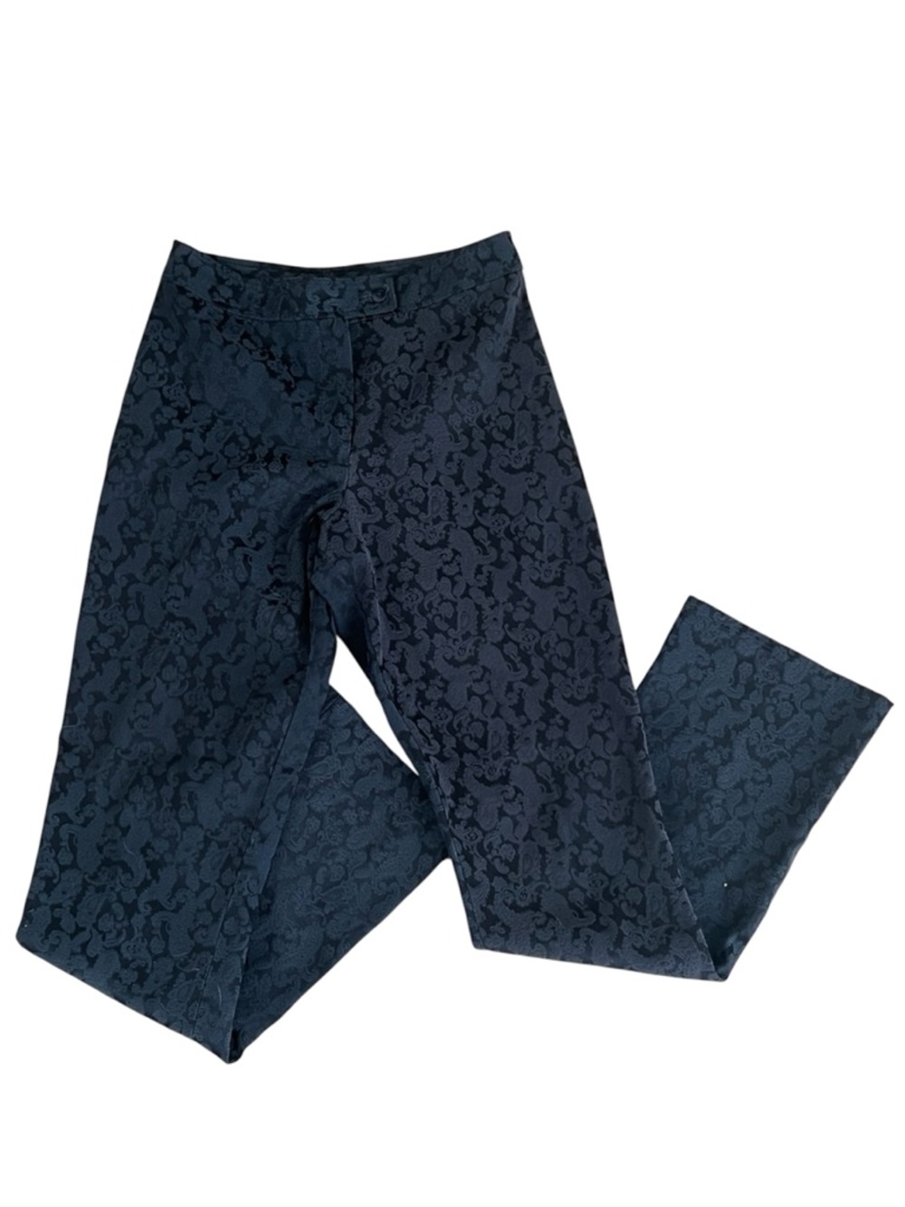 VINTAGE Midnight Blue Paisley Jacquard Flare Statement Trousers